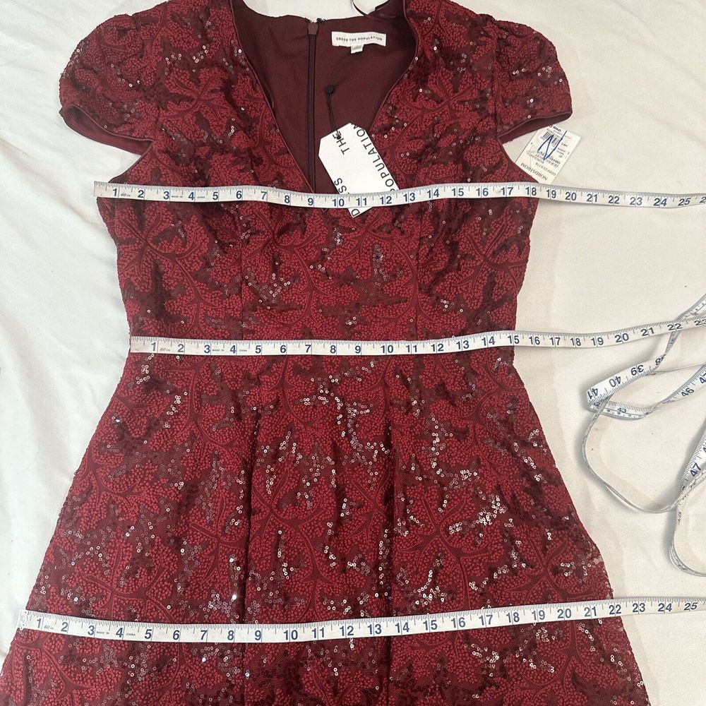 NEW $348 Dress The Population [ Large ] Magdalena Sequin Lace‎ Midi Dress Red - Picture 3 of 13